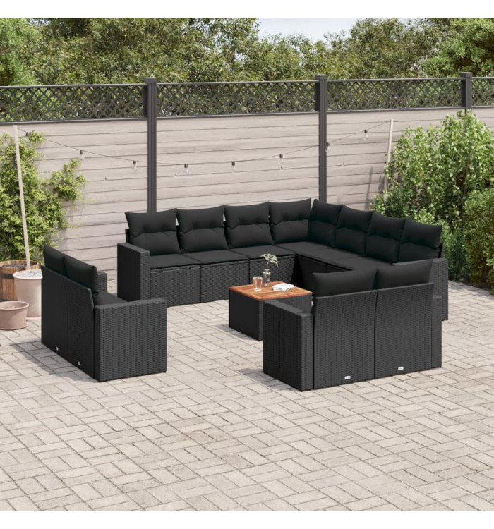 Salon de jardin 12 pcs avec coussins noir résine tressée | Mobilier & Déco