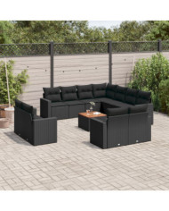 Salon de jardin 12 pcs avec coussins noir résine tressée | Mobilier & Déco