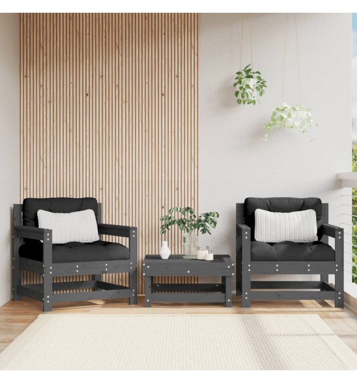 Chaises de jardin lot de 2 gris bois massif de pin | Mobilier & Déco