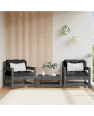 Chaises de jardin lot de 2 gris bois massif de pin | Mobilier & Déco