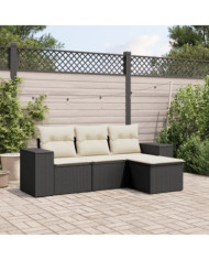 Salon de jardin 4 pcs avec coussins noir résine tressée | Mobilier & Déco