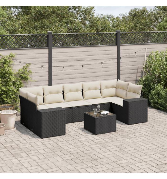 Salon de jardin 8 pcs avec coussins noir résine tressée | Mobilier & Déco