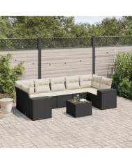 Salon de jardin 8 pcs avec coussins noir résine tressée | Mobilier & Déco