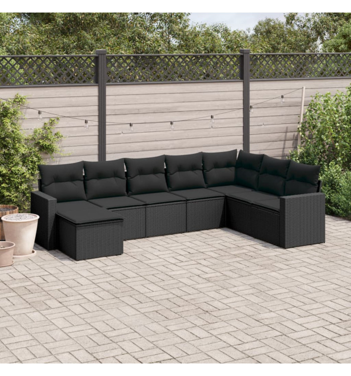 Salon de jardin 8 pcs avec coussins noir résine tressée | Mobilier & Déco