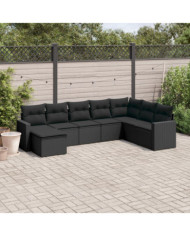 Salon de jardin 8 pcs avec coussins noir résine tressée | Mobilier & Déco