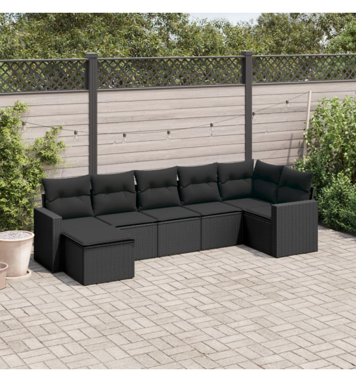 Salon de jardin 7 pcs avec coussins noir résine tressée | Mobilier & Déco