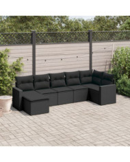 Salon de jardin 7 pcs avec coussins noir résine tressée | Mobilier & Déco