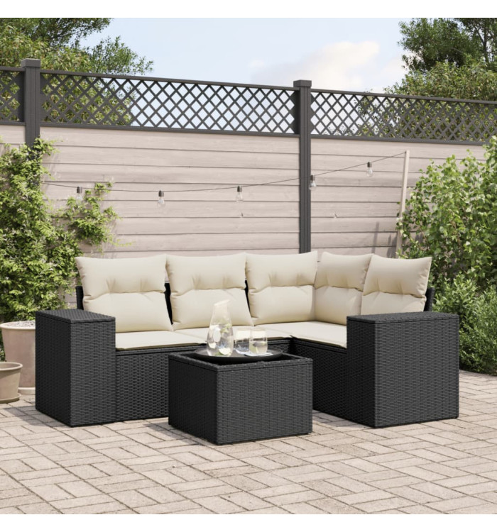Salon de jardin 5 pcs avec coussins noir résine tressée | Mobilier & Déco