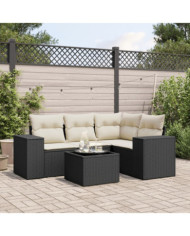 Salon de jardin 5 pcs avec coussins noir résine tressée | Mobilier & Déco