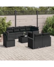 Salon de jardin 9 pcs avec coussins noir résine tressée | Mobilier & Déco