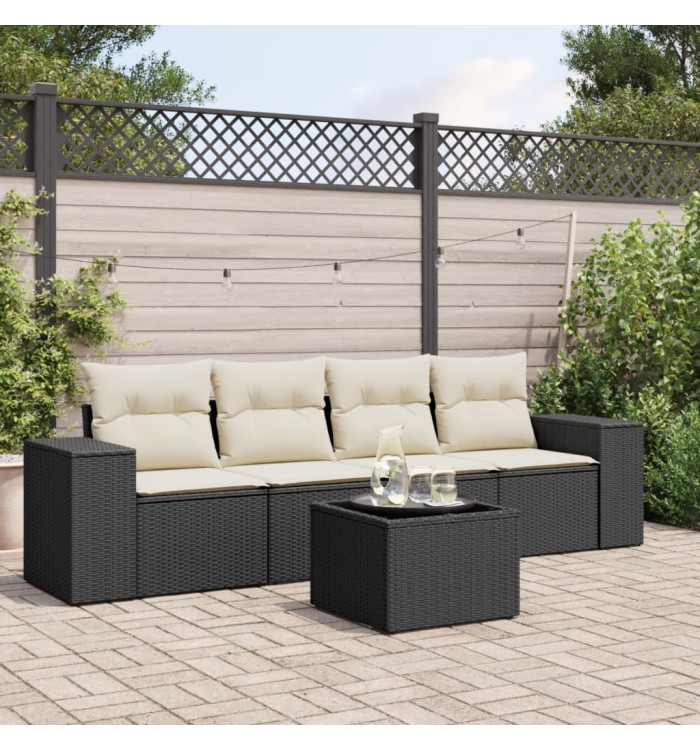 Salon de jardin 5 pcs avec coussins noir résine tressée | Mobilier & Déco