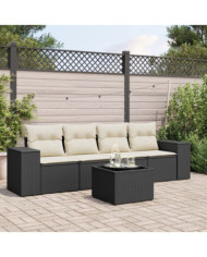 Salon de jardin 5 pcs avec coussins noir résine tressée | Mobilier & Déco