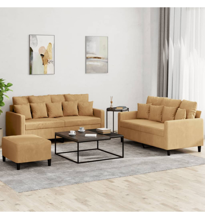 Ensemble de canapés 3 pcs avec coussins Marron Velours | Mobilier & Déco