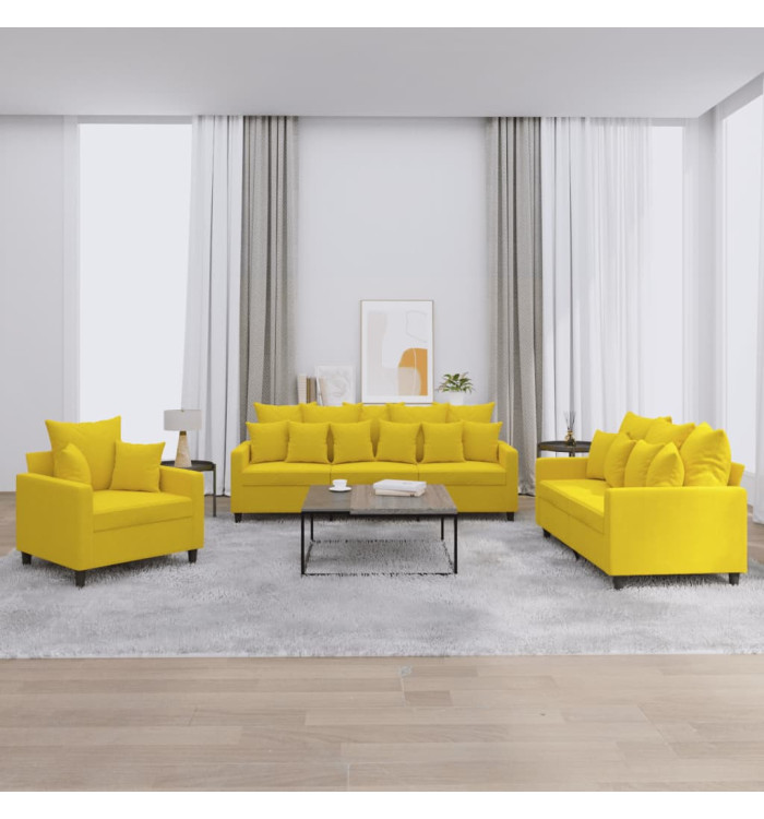 Ensemble de canapés 3 pcs avec coussins Jaune Velours | Mobilier & Déco
