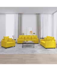 Ensemble de canapés 3 pcs avec coussins Jaune Velours | Mobilier & Déco