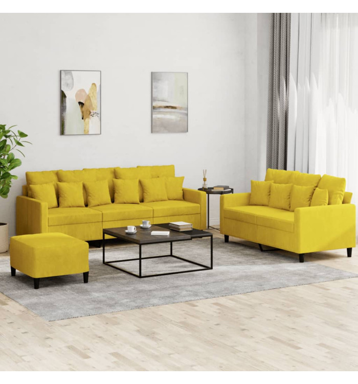 Ensemble de canapés 3 pcs avec coussins Jaune Velours | Mobilier & Déco