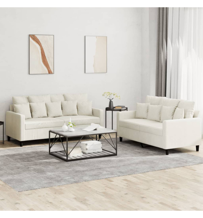 Ensemble de canapés 2 pcs avec coussins Crème Velours | Mobilier & Déco