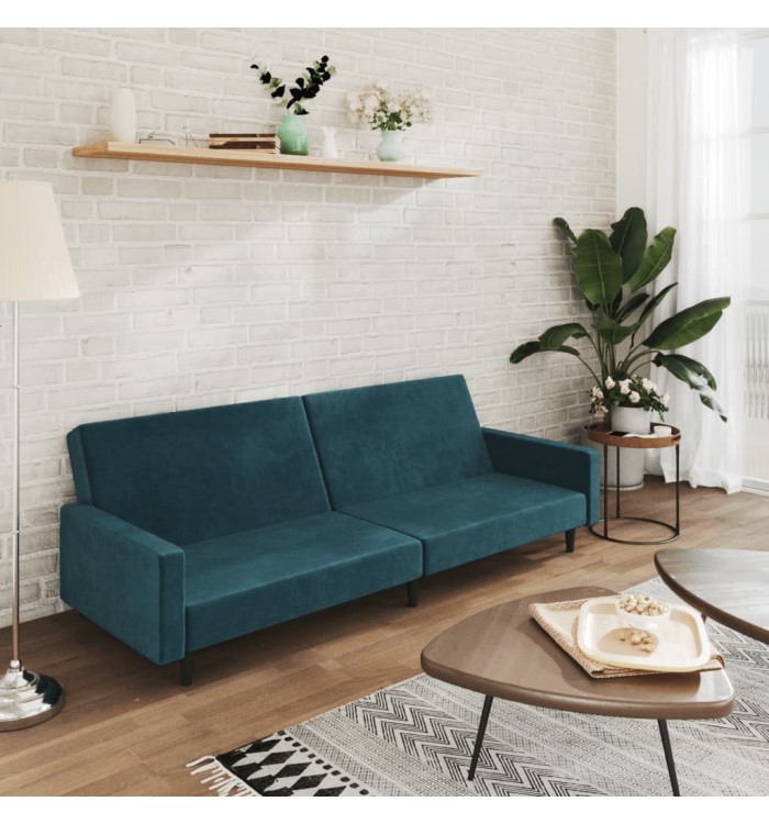 Canapé-lit à 2 places Bleu Velours | Mobilier & Déco