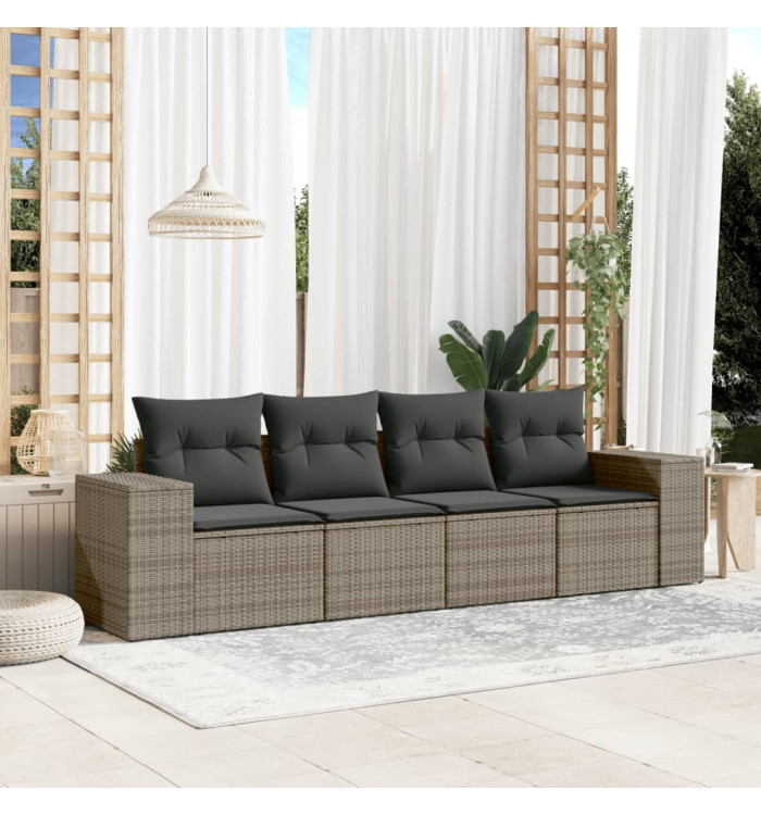 Salon de jardin 4 pcs avec coussins gris résine tressée | Mobilier & Déco