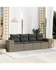 Salon de jardin 4 pcs avec coussins gris résine tressée | Mobilier & Déco