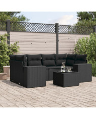 Salon de jardin 7 pcs avec coussins noir résine tressée | Mobilier & Déco