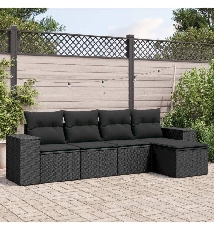 Salon de jardin 5 pcs avec coussins noir résine tressée | Mobilier & Déco