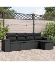 Salon de jardin 5 pcs avec coussins noir résine tressée | Mobilier & Déco