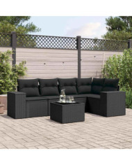 Salon de jardin 6 pcs avec coussins noir résine tressée | Mobilier & Déco