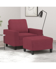 Fauteuil avec repose-pied Rouge bordeaux 60 cm Tissu | Mobilier & Déco