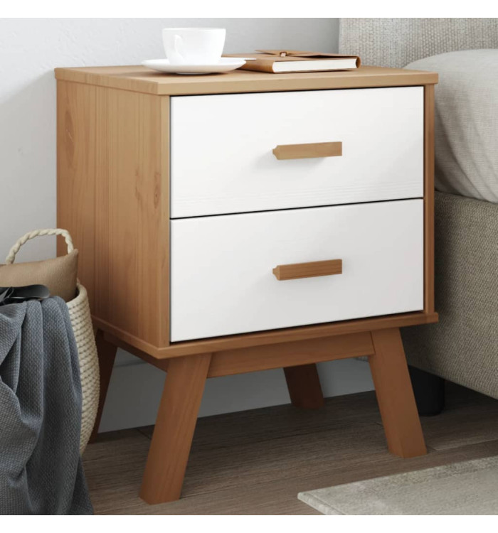 Table de chevet OLDEN blanc et marron bois de pin solide | Mobilier & Déco