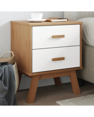 Table de chevet OLDEN blanc et marron bois de pin solide | Mobilier & Déco