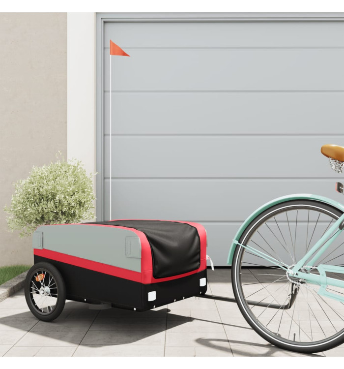 Remorque de vélo noir et rouge 45 kg fer | Mobilier & Déco