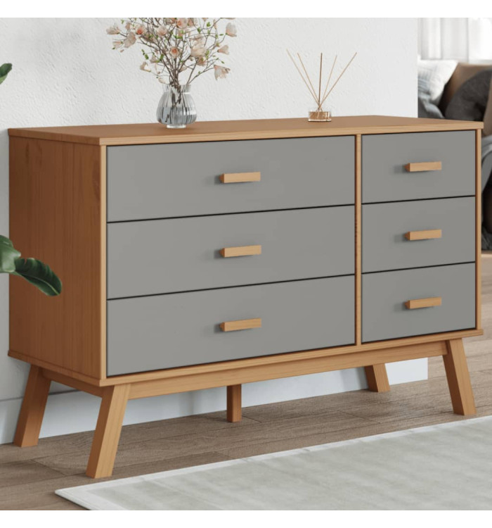 Armoire à tiroirs OLDEN gris et marron bois de pin solide | Mobilier & Déco