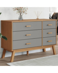 Armoire à tiroirs OLDEN gris et marron bois de pin solide | Mobilier & Déco