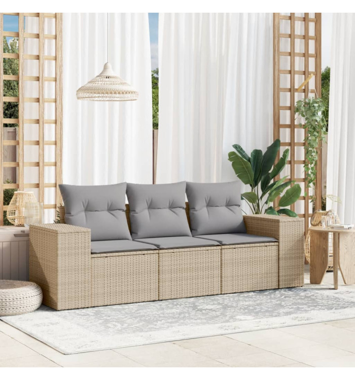 Salon de jardin avec coussins 3 pcs beige résine tressée | Mobilier & Déco
