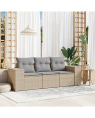 Salon de jardin avec coussins 3 pcs beige résine tressée | Mobilier & Déco