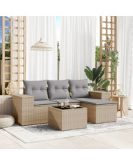 Salon de jardin avec coussins 5 pcs beige résine tressée | Mobilier & Déco
