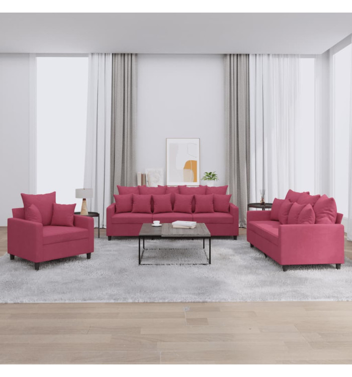 Ensemble de canapés 3 pcs avec coussins Rouge bordeaux Velours | Mobilier & Déco