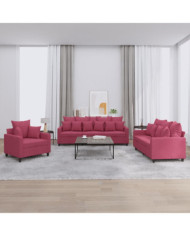 Ensemble de canapés 3 pcs avec coussins Rouge bordeaux Velours | Mobilier & Déco