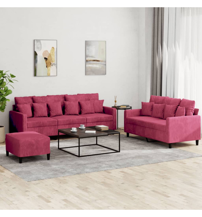 Ensemble de canapés 3 pcs avec coussins Rouge bordeaux Velours | Mobilier & Déco