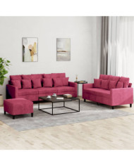 Ensemble de canapés 3 pcs avec coussins Rouge bordeaux Velours | Mobilier & Déco