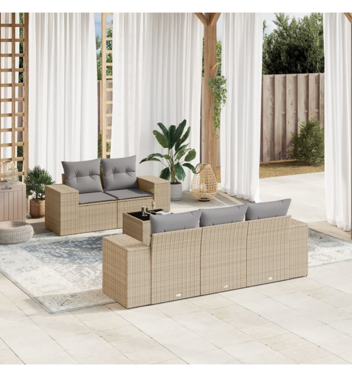 Salon de jardin avec coussins 6 pcs beige résine tressée | Mobilier & Déco