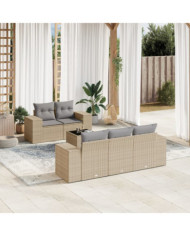Salon de jardin avec coussins 6 pcs beige résine tressée | Mobilier & Déco