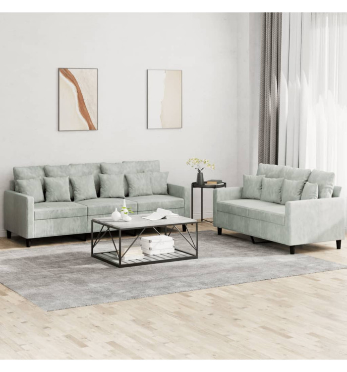 Ensemble de canapés 2 pcs avec coussins Gris clair Velours | Mobilier & Déco