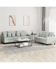 Ensemble de canapés 2 pcs avec coussins Gris clair Velours | Mobilier & Déco