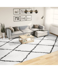 Tapis shaggy à poils longs moderne crème et noir 300x400 cm | Mobilier & Déco