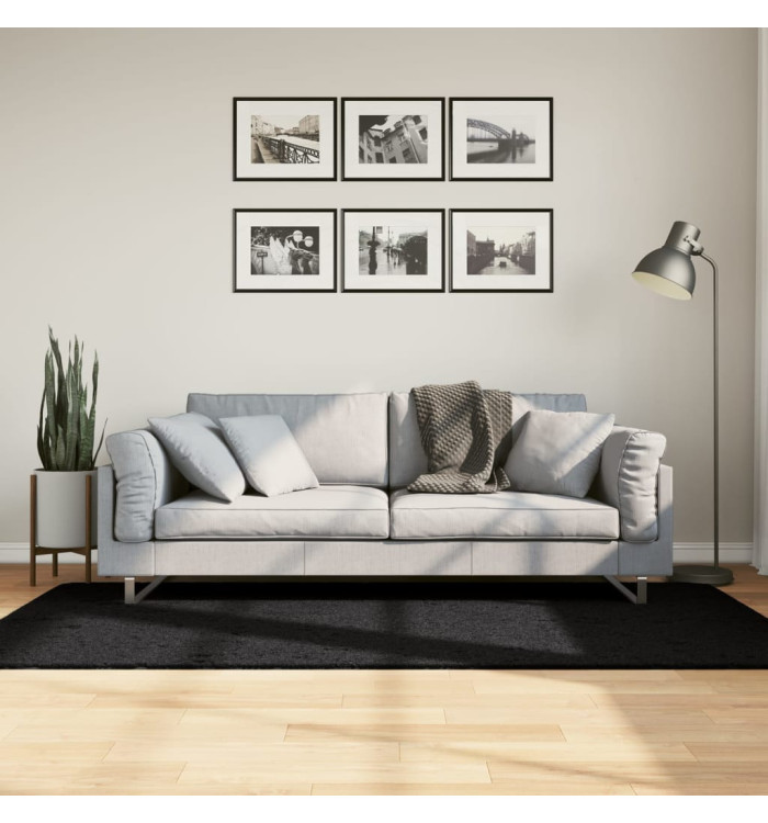 Tapis OVIEDO à poils courts noir 100x200 cm | Mobilier & Déco