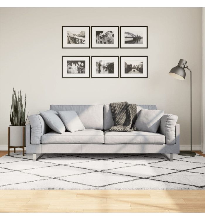 Tapis shaggy à poils longs moderne crème et noir 160x230 cm | Mobilier & Déco