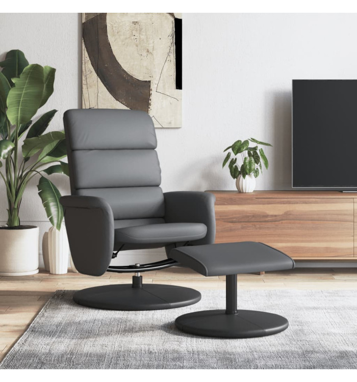 Fauteuil inclinable avec repose-pied gris similicuir | Mobilier & Déco