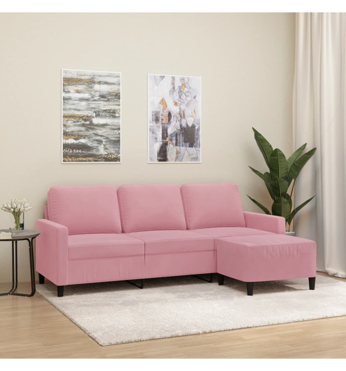 Canapé à 3 places avec repose-pieds Rose 180 cm Velours | Mobilier & Déco